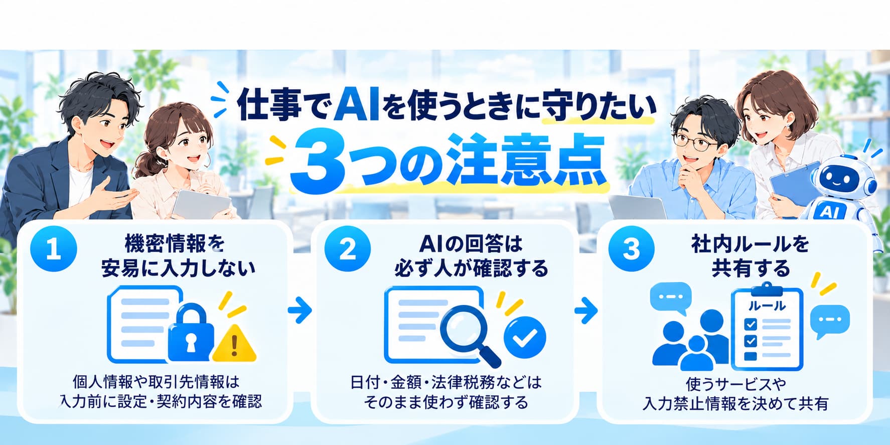仕事でAIを使うときに守りたい3つの注意点